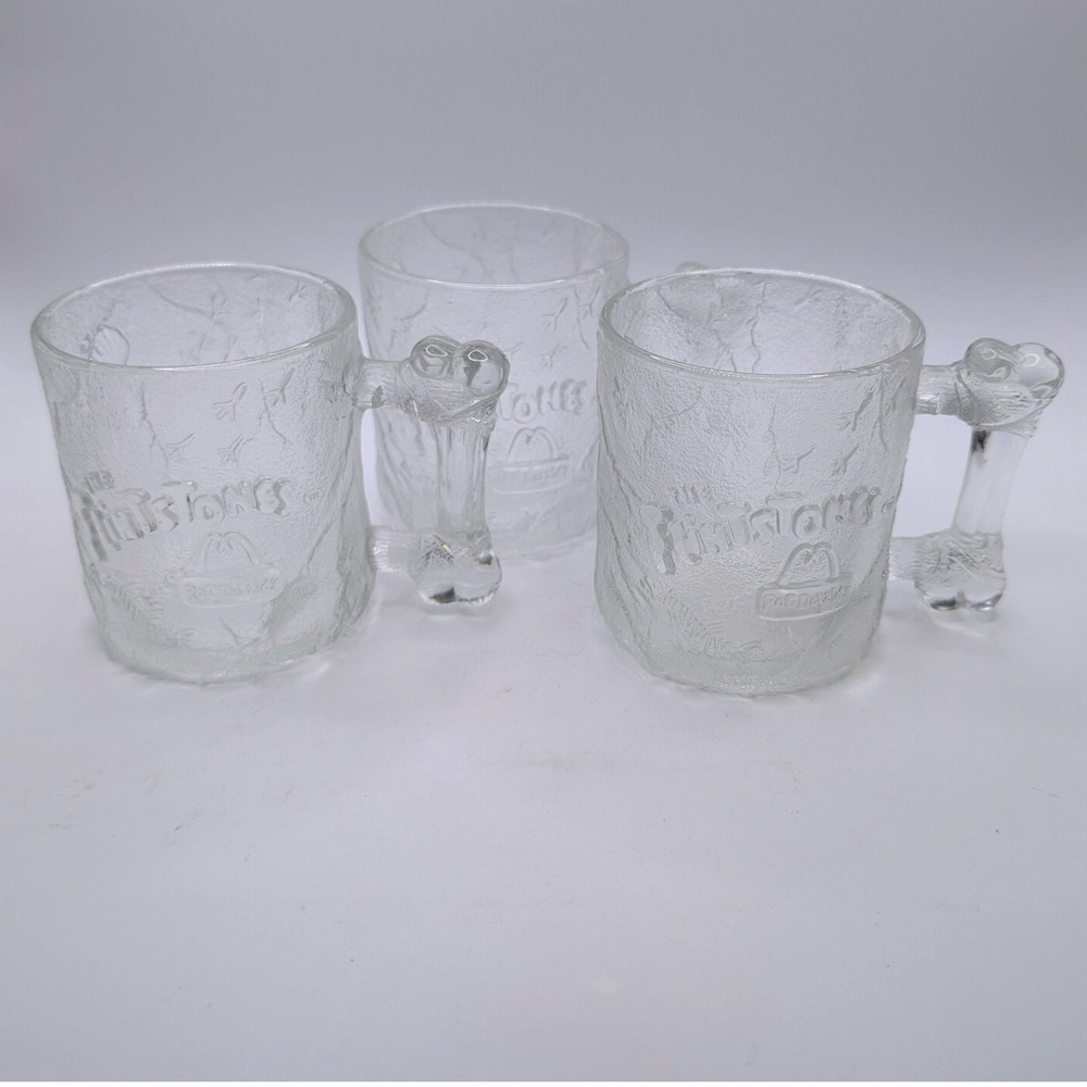 Vtg 1993 McDonalds Set 3 Flintstones Pre-Dawn Glass Mugs Bone Handle m
Made USA